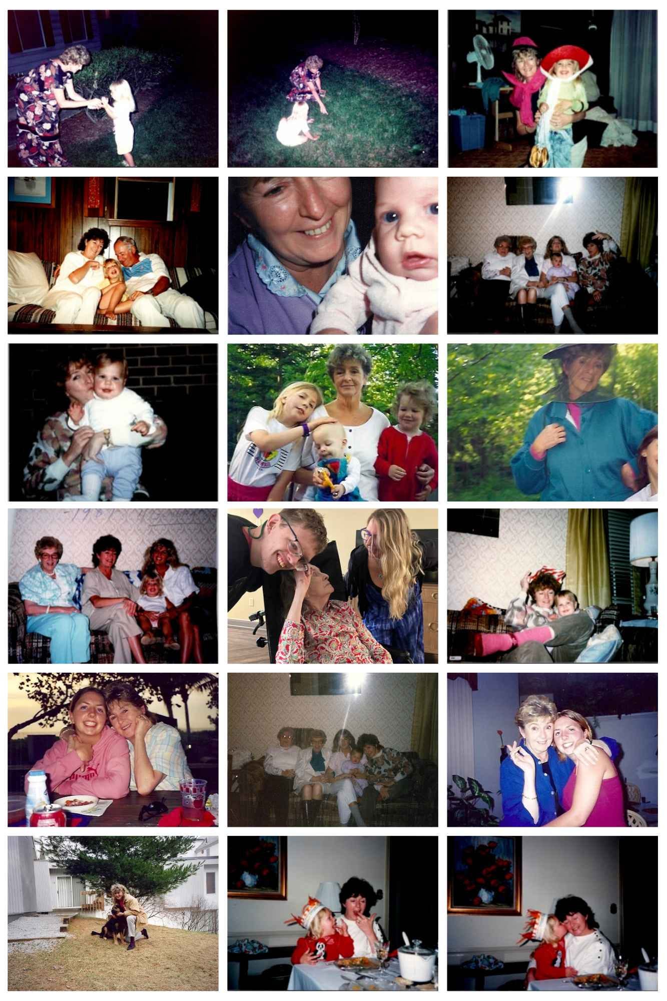 18 photo collage starring Cassidy's grandmother, typically pictured as a middle aged white woman with medium-short hair.  