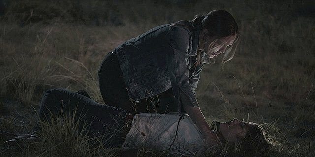 Walker Geri finds Emilys dead body outside in grass.