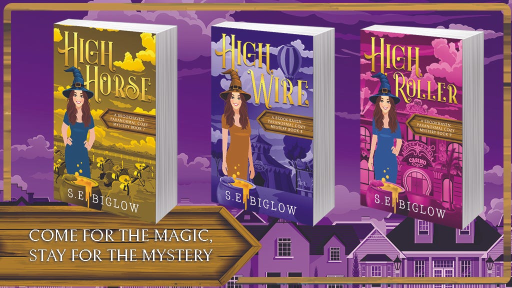 Three covers of S.E. Biglow's Brookhaven paranormal cozy mystery series.