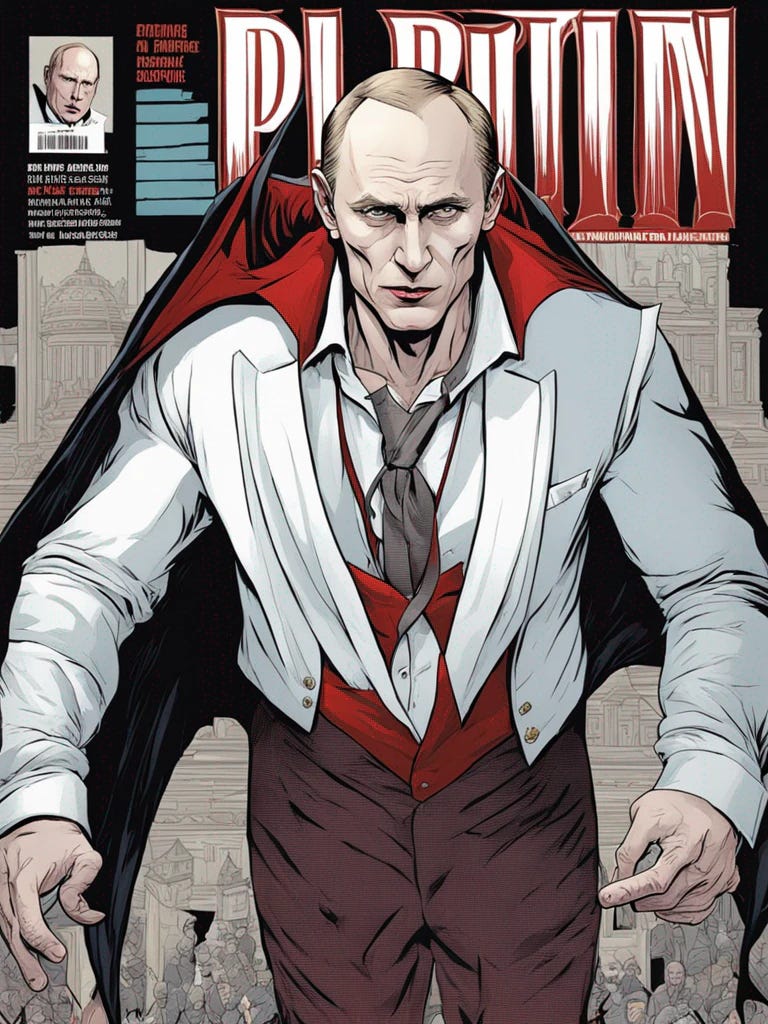 digital color comicbook style, modern american comic, VIBRANT, detailed drawing, VAMPIRE! PUTIN IS A VAMPIRE!