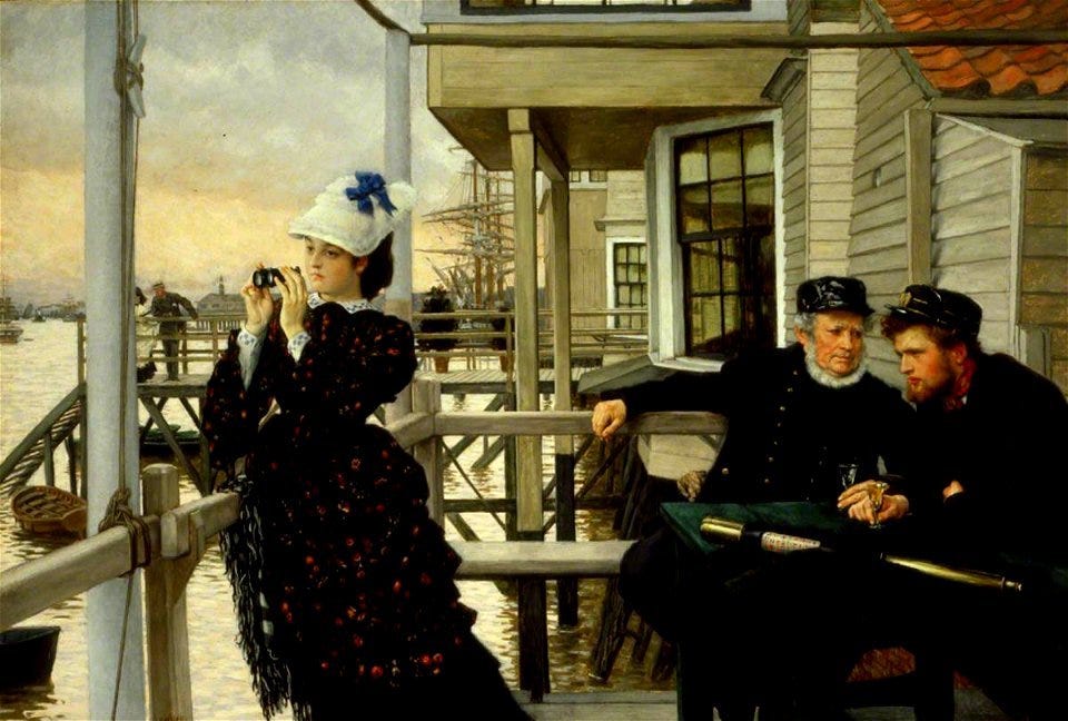 James Tissot (1836-1902) - The Captain's Daughter (The Last Evening) - 580 - Southampton City Art Gallery. Free illustration for personal and commercial use.