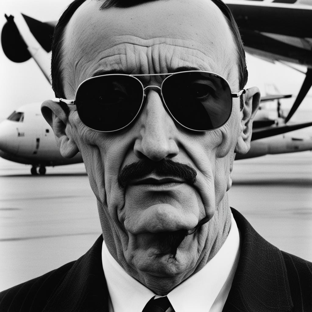 D.B. Cooper the airplane hijacker, 4K , fake mustache and sunglasses