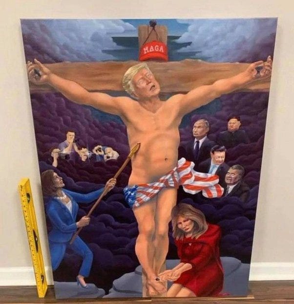 What is your opinion of the recently-auctioned painting of Trump crucified  on a cross? Would you have bid on it? - Quora