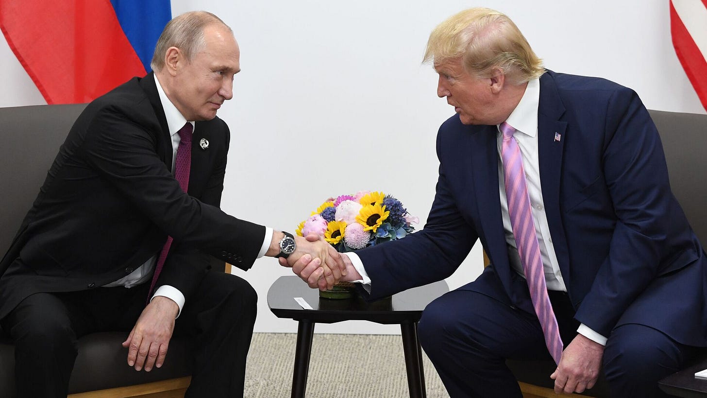 Russian President Vladimir Putin and U.S. President Donald Trump shake hands during a bilateral meeting at the at the Group of 20 (G20) leaders summit in Osaka, Japan. - Sputnik International, 1920, 22.12.2024