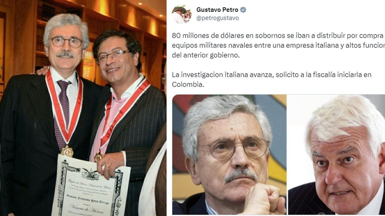 Gustavo Petro fue condecorado por el exprimer ministro italiano vinculado  al escándalo con el que hoy señala a Marta Lucia Ramírez
