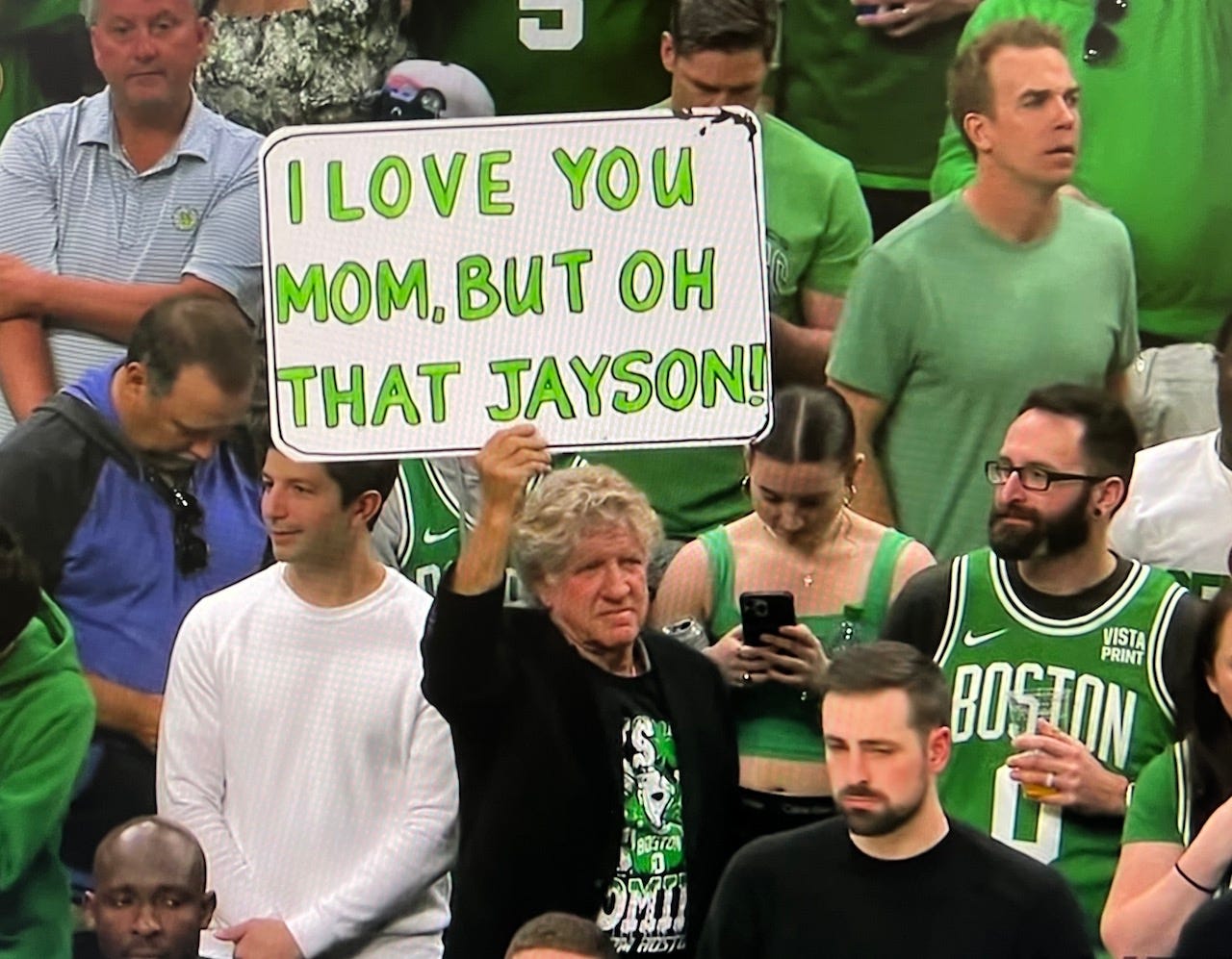 Pacers superfan Matt Asen, known as Flamingo Guy, was at the Celtics Game 7 win in a Celtics t-shirt and sign for Jayson Tatum.