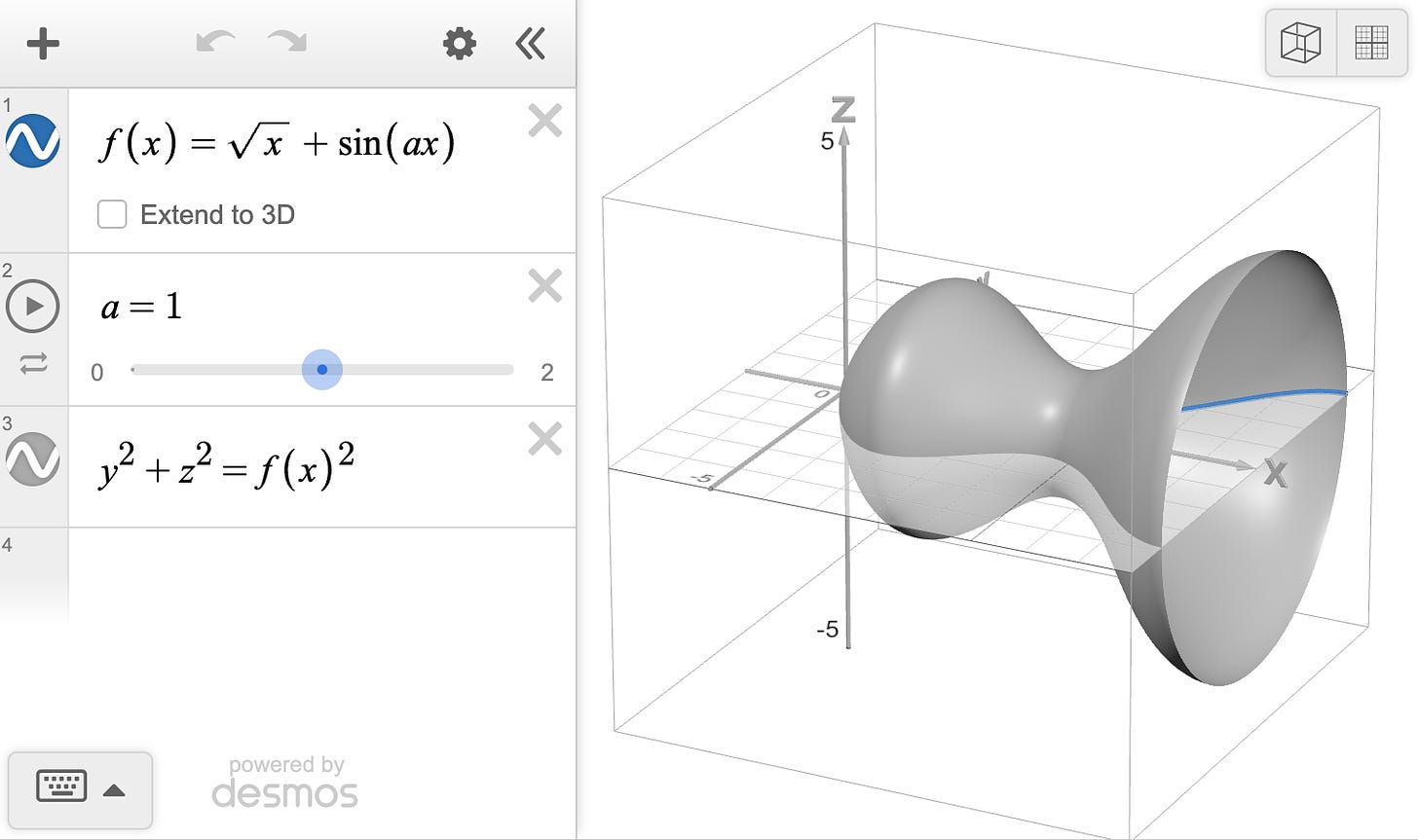 A 3D graph in the Desmos 3D graphing calculator.