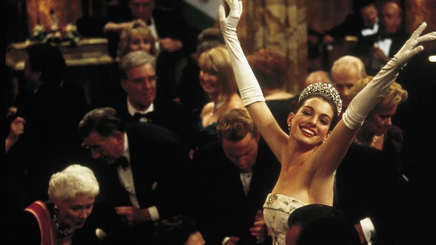 Mia Thermopolis celebrates in the ballroom at the end of The Princess Diaries.