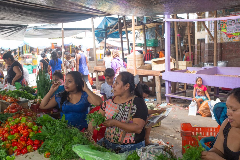 Bustling scene at Belén jungle market in Iquitos