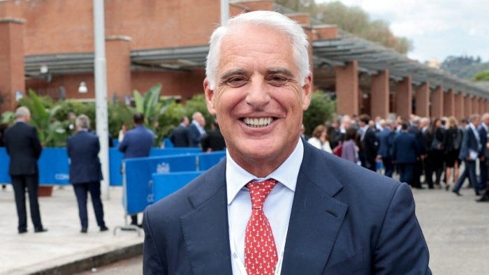 Unicredit CEO Andrea Orcel smiles as he leaves at the end of the annual Confindustria assembly in Rome