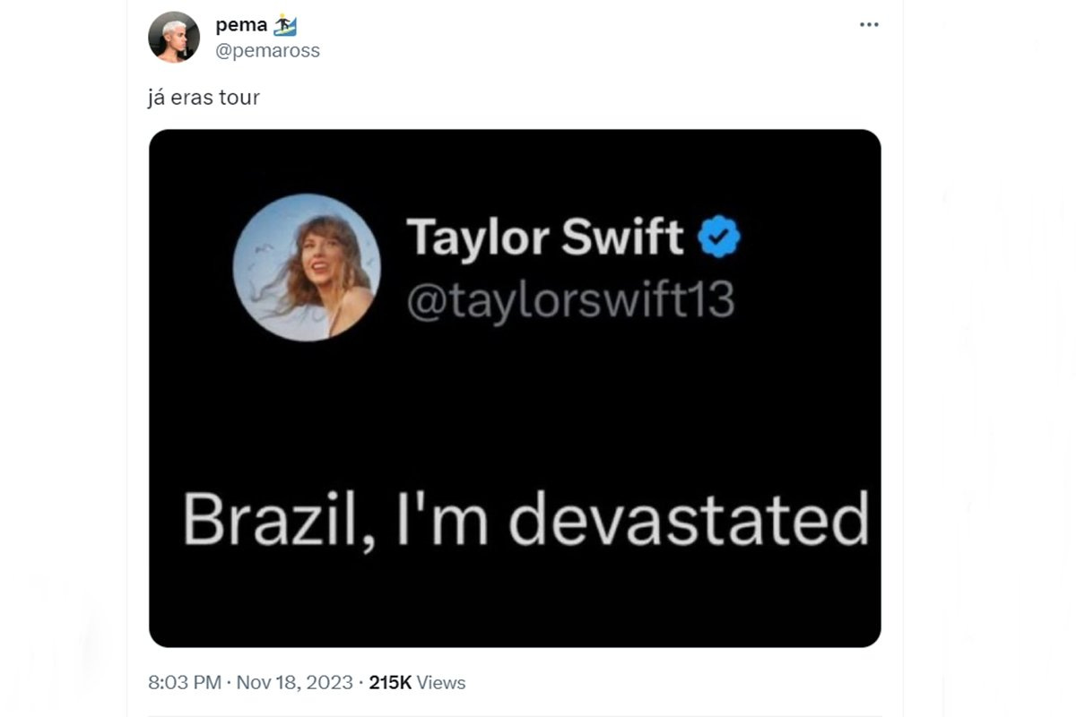 Já Eras Tour: fãs criam memes sobre passagem de Taylor Swift no Brasil |  Metrópoles