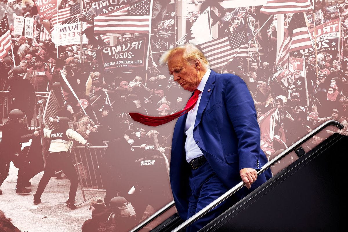 Former president Donald Trump | Trump supporters clash with police and security forces as they push barricades to storm the US Capitol in Washington D.C on January 6, 2021. (Photo illustration by Salon/Getty Images)