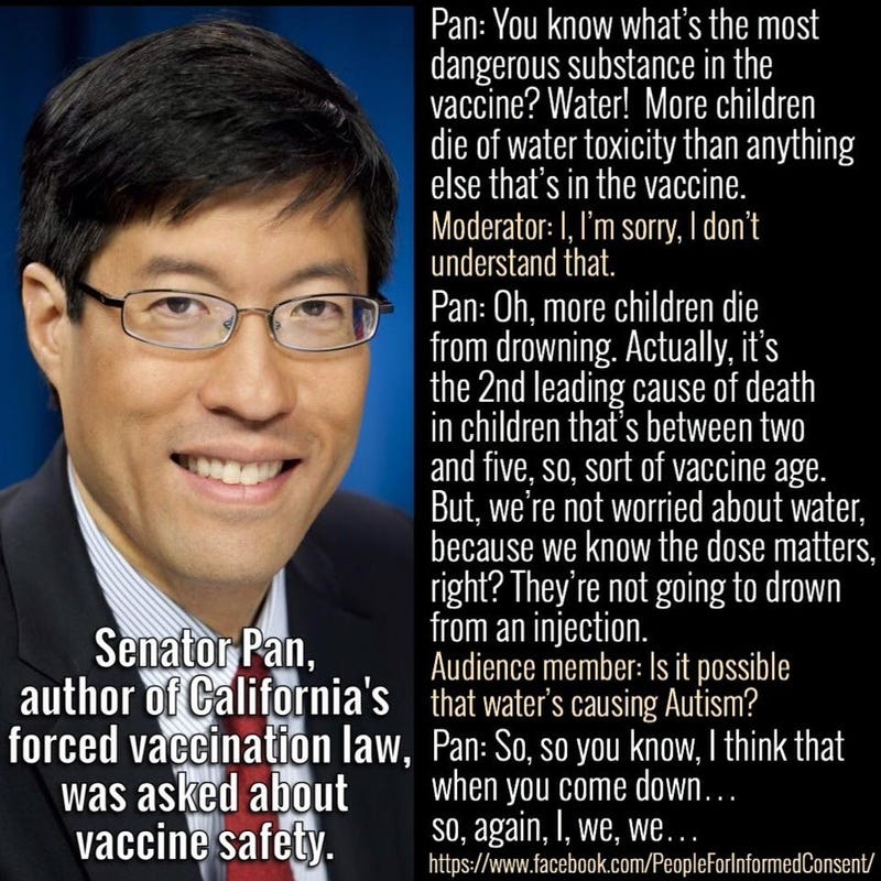 Senator Pan:Water is More Dangerous? WHAT? - SB 277 & SB 792 Refugee