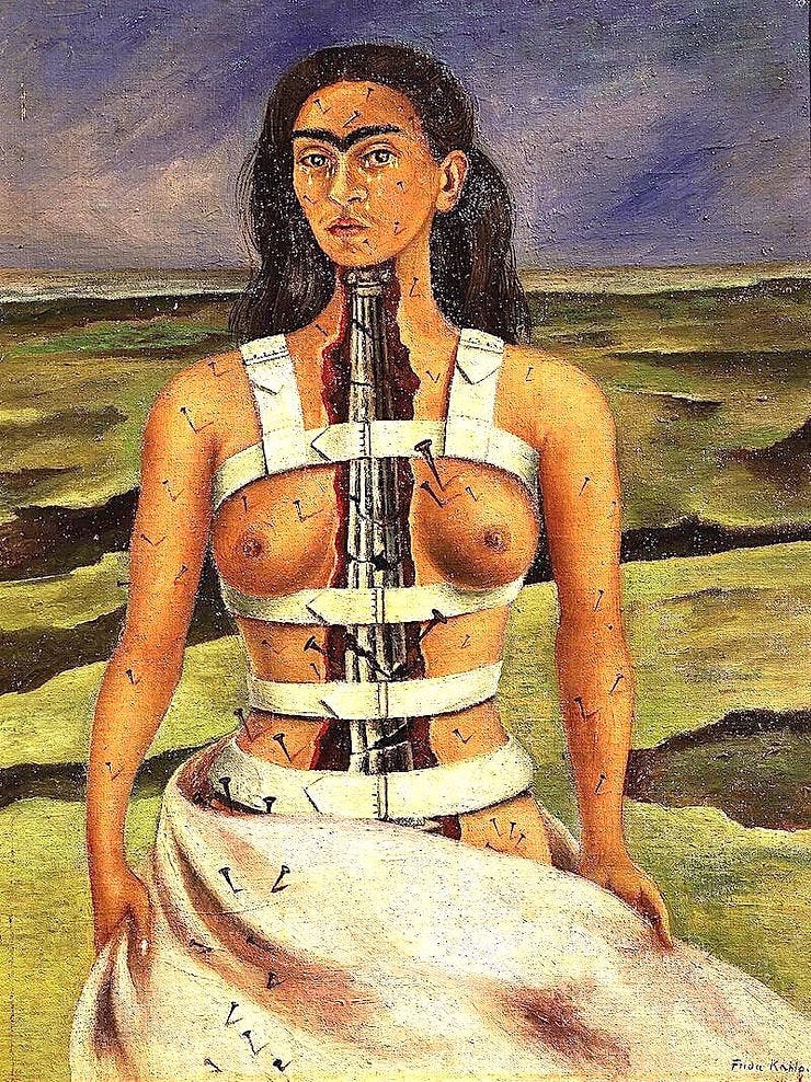 La columna rota. 1944. ‎Óleo en tela montada sobre aglomerado. 40 x 30.7 cm. Colección de Dolores Olmedo Patiño, Ciudad de México.