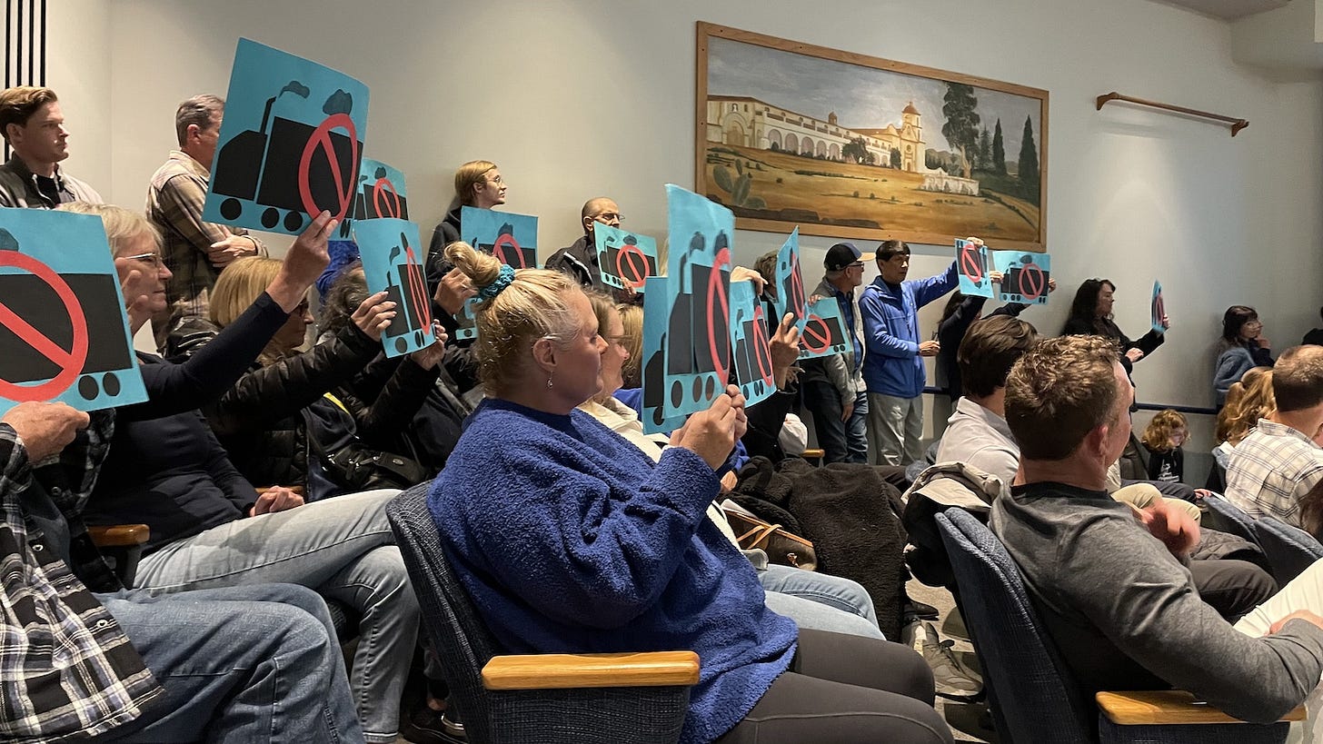 More than 100 Oceanside residents attended Monday’s Planning Commission meeting to protest the Eddie Jones Warehouse project. The Planning Commission reduced the number of truck bays to 34 and approved the recommendation of the development to the City Council. Steve Puterski photo