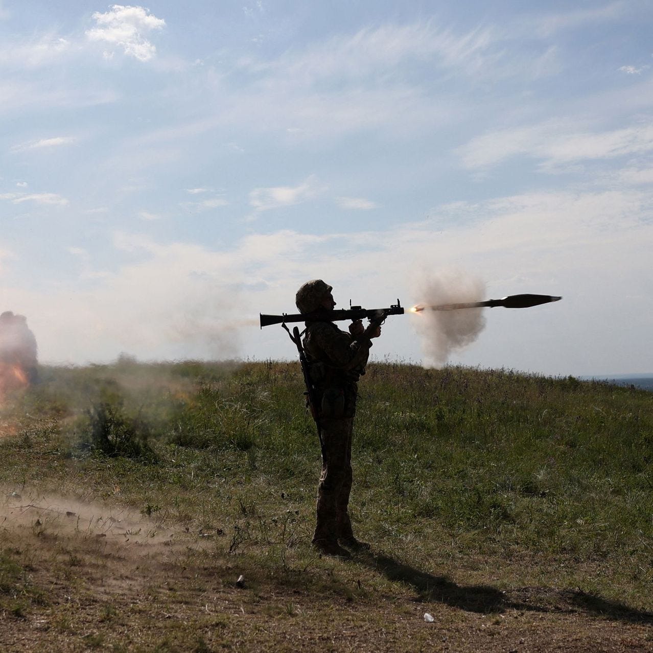 Ukrainian forces held a training exercise not far from the front line in the eastern Donetsk region.