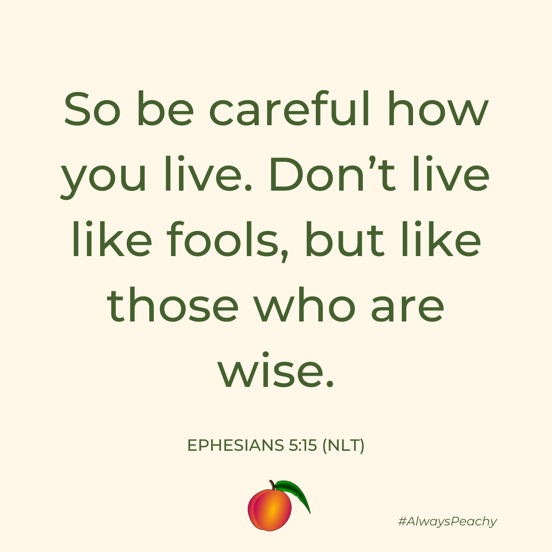 So be careful how you live. Don’t live like fools, but like those who are wise. (Ephesians 5:15)