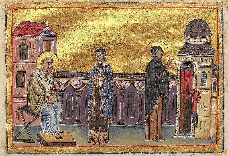 File:Pelagia of Antioch with S.Nonnus (Menologion of Basil II).jpg