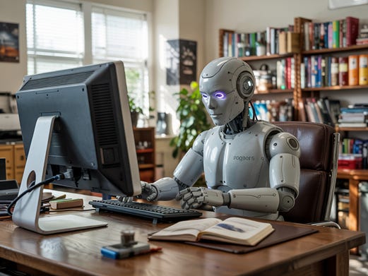 A robot sitting at a desk

AI-generated content may be incorrect.