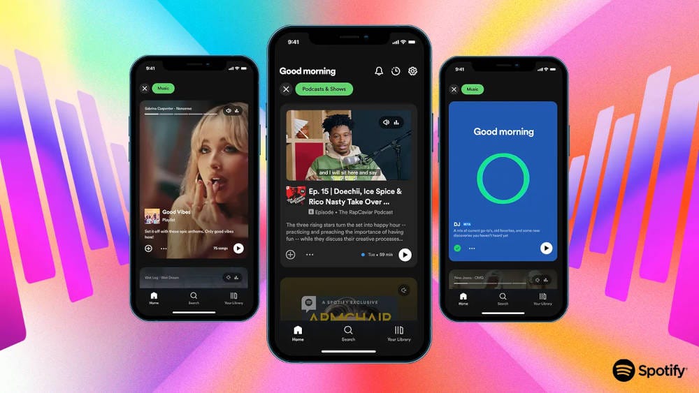 A screnshot of the new Spotify homepage