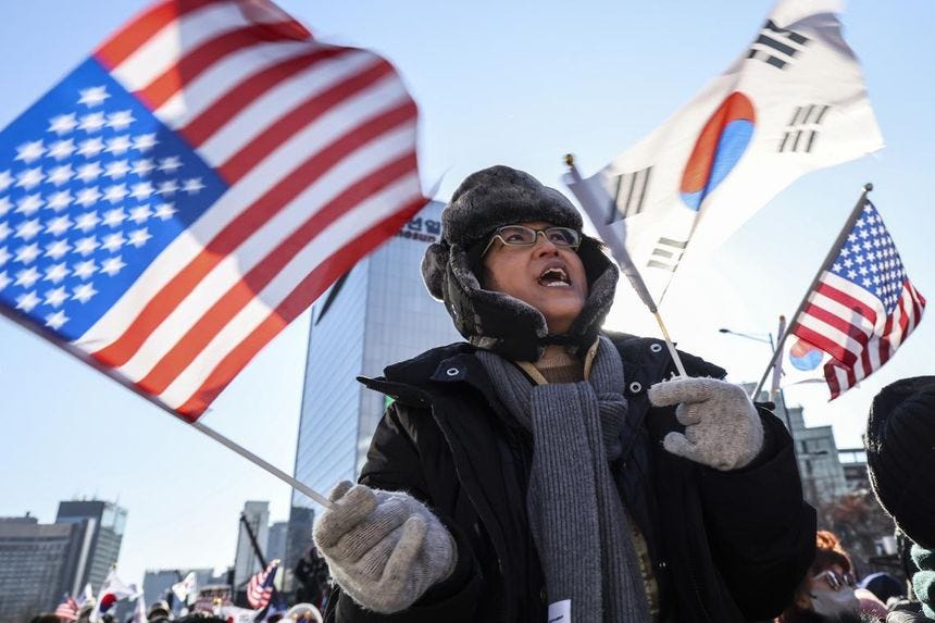 To many conservative supporters in South Korea, the American flag has long served as a powerful emblem of anti-communism.