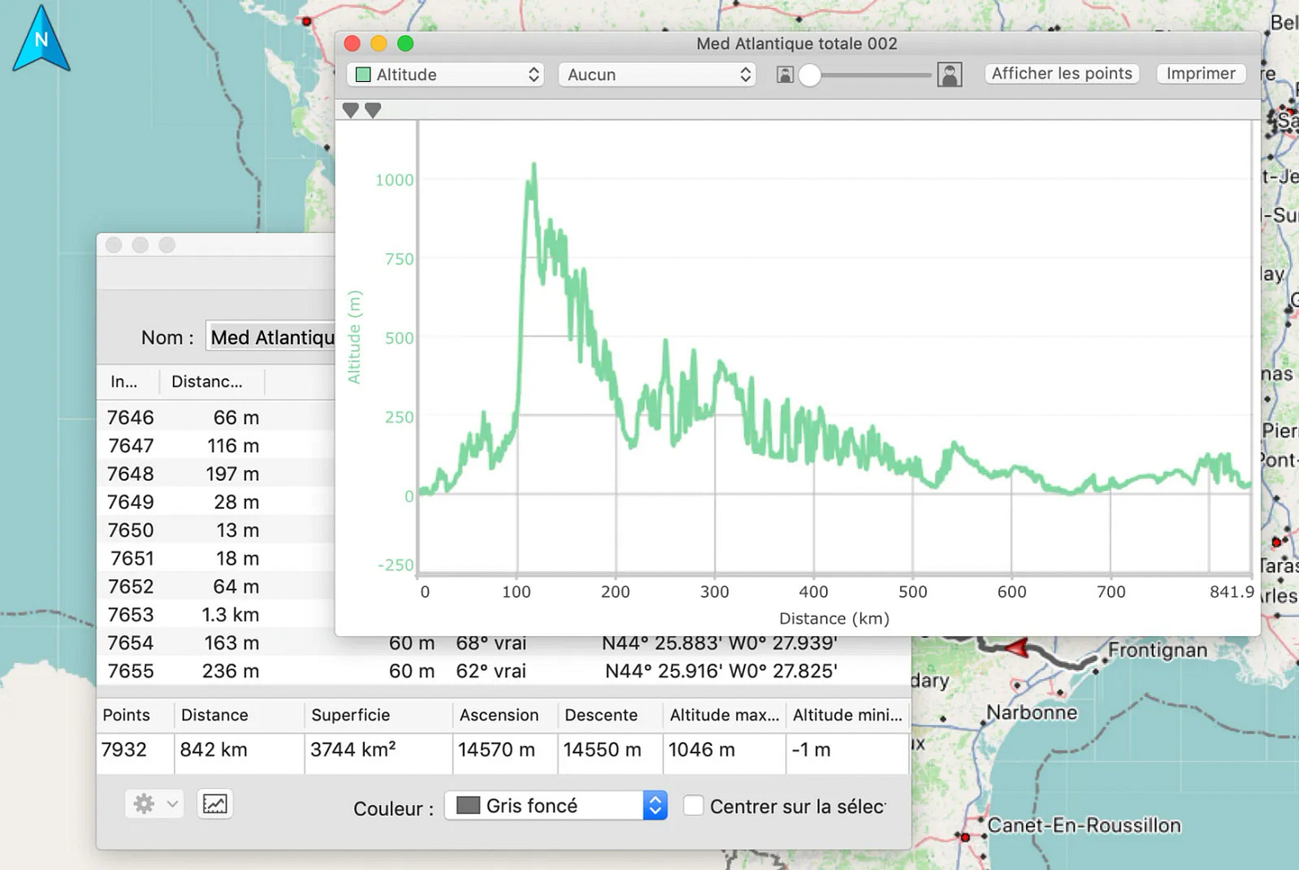 Trace avec altitude sur BaseCamp
