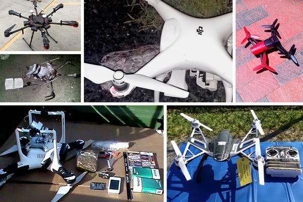 Drones that have been recovered by the authorities after their use in suspicious or illicit activities.