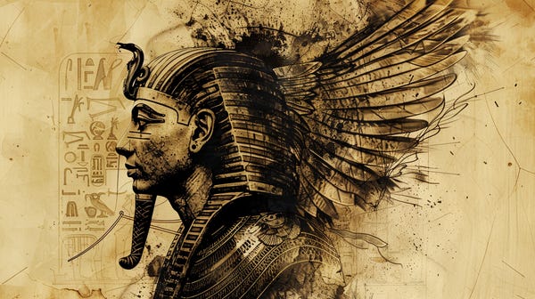 Ancient Egyptian tattoo sketch about the famous Tutankhamun pharao.