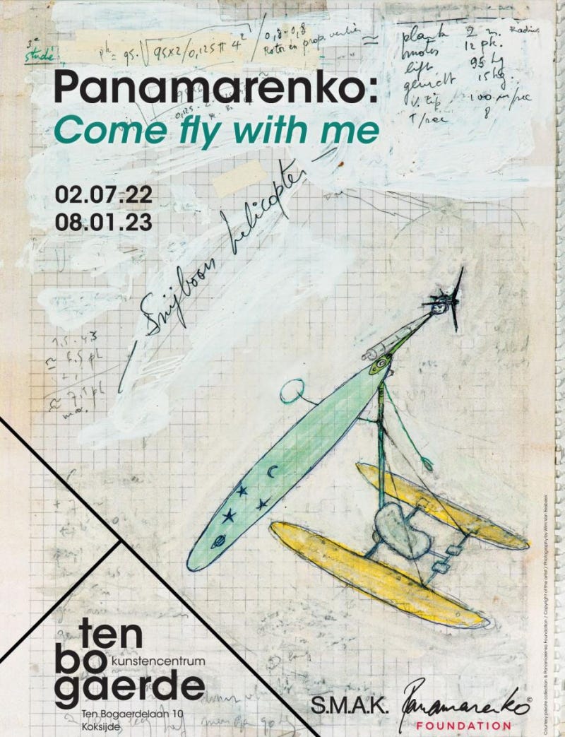 Panamarenko: Come fly with me, Curated by Philippe Van Cauteren, Ten Bogaerde Arts Centre, Koksijde, July 2, 2022 – January 8, 2023, in collaboration with S.M.A.K., Gand-Ghent, and the Panamarenko Foundation [Art: © Panamarenko]