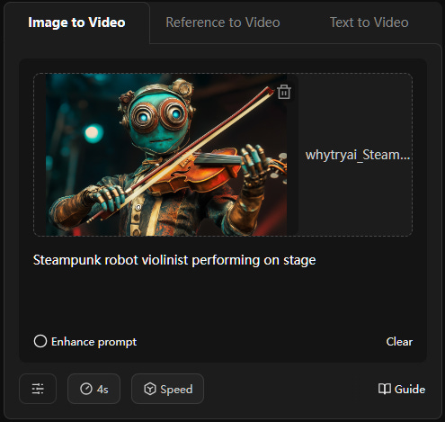 Image + text prompt box in Vidu AI video tool.