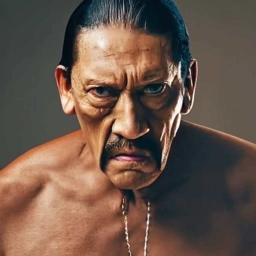 Danny Trejo lifting weights in prison