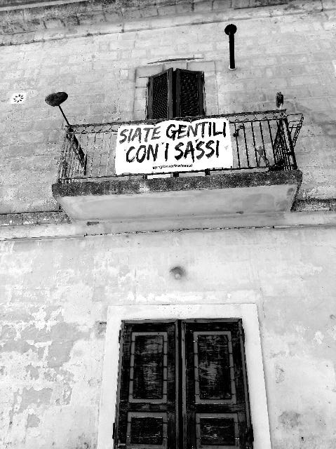 detail of a balcony in Matera historical centre: the Sassi