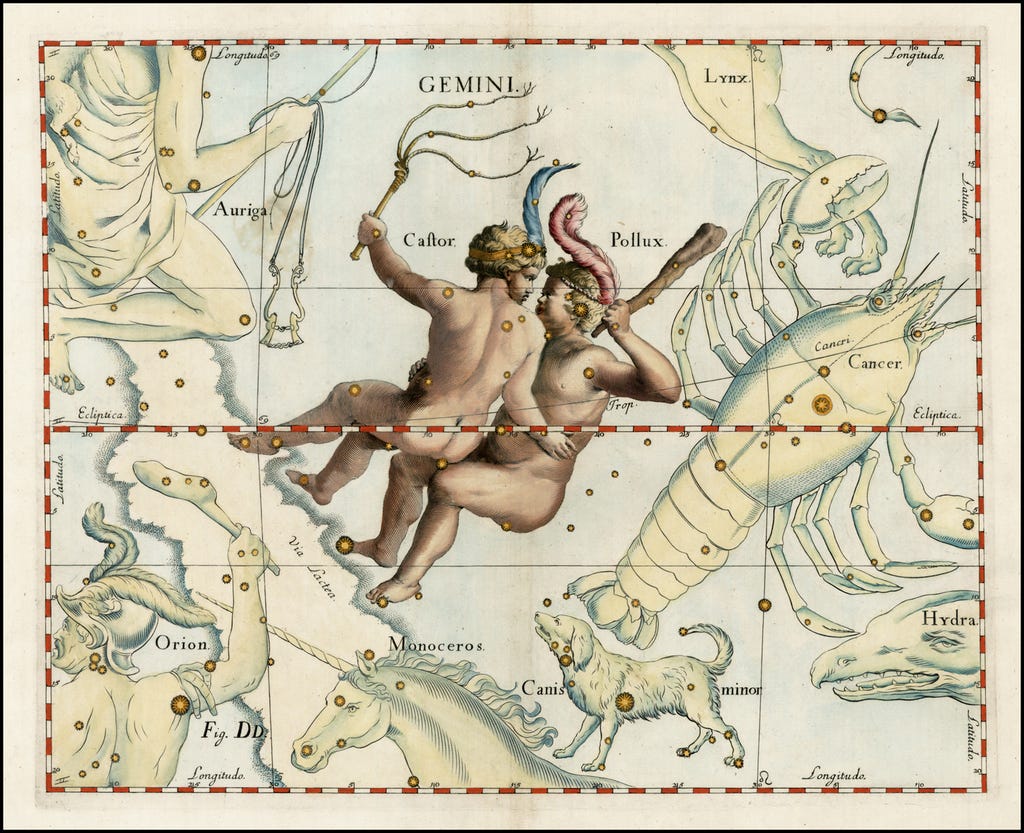 Gemini (Stars heightened in gold) - Barry Lawrence Ruderman Antique Maps  Inc.