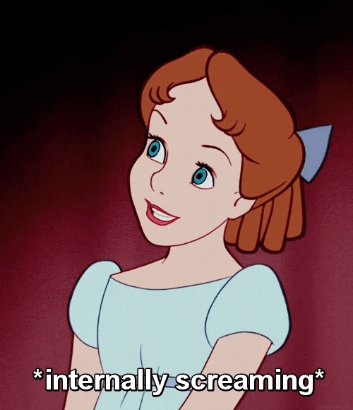 Wendy from Peter Pan blinking with the words "internally screaming" gif