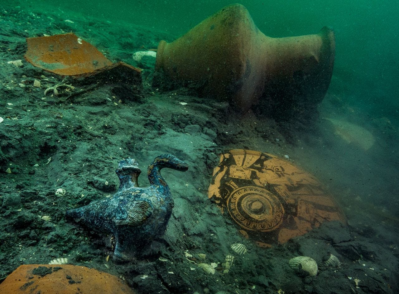 Artifacts at a Greek sanctuary to Aphrodite among the ruins of the ancient city Thonis-Heracleion.