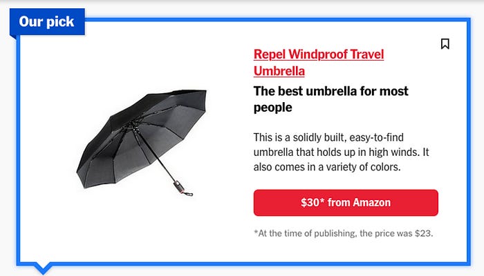 An image showing Wirecutter’s top pick of umbrellas