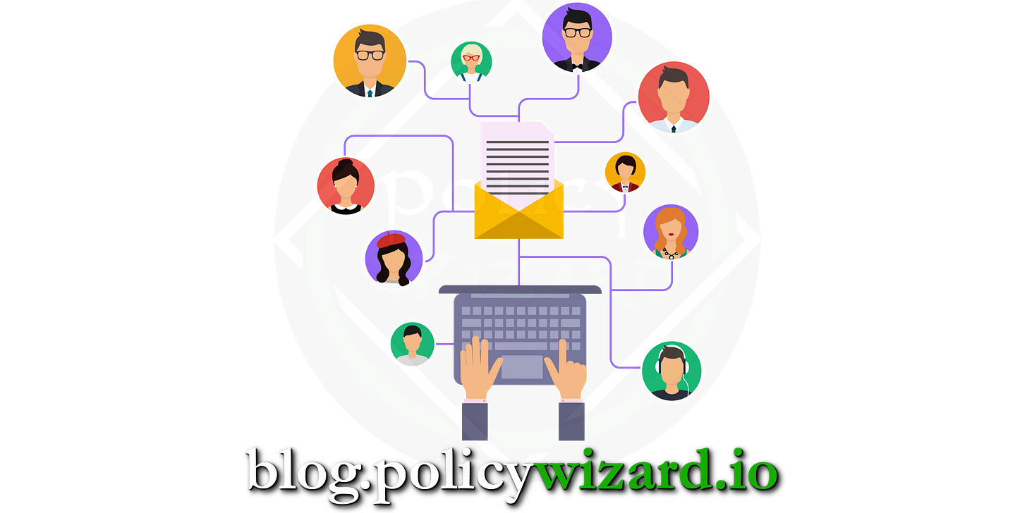 Graphic showing an email being sent to lots of people.