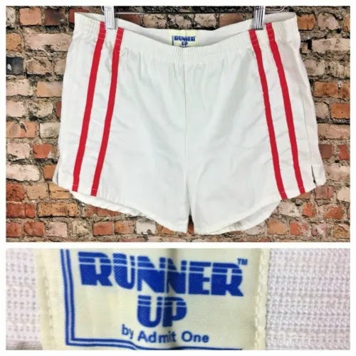 Vintage 70s 80s Runner Up by Admit One White Running Jogging Shorts Red Stripes  - Picture 1 of 12