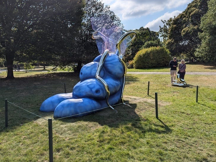 Blue artwork as part of Frieze 2024. Papa Smurf really let himself go