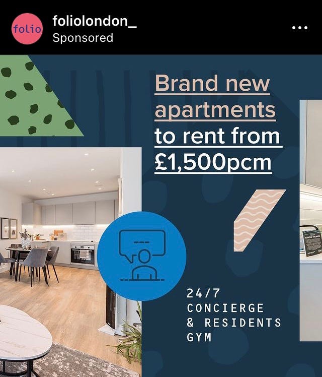 Folio London apartments advertised from £1500/month
