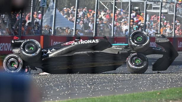 George Russell flips Mercedes in dramatic late Australian GP crash after  Lewis Hamilton blow - Mirror Online