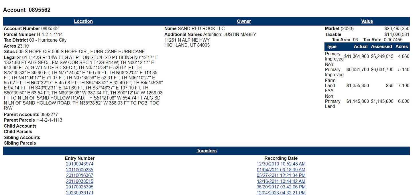 A county recorder's entry for 505 Hope Circle, Hurricane, UT (full page available at link, above)