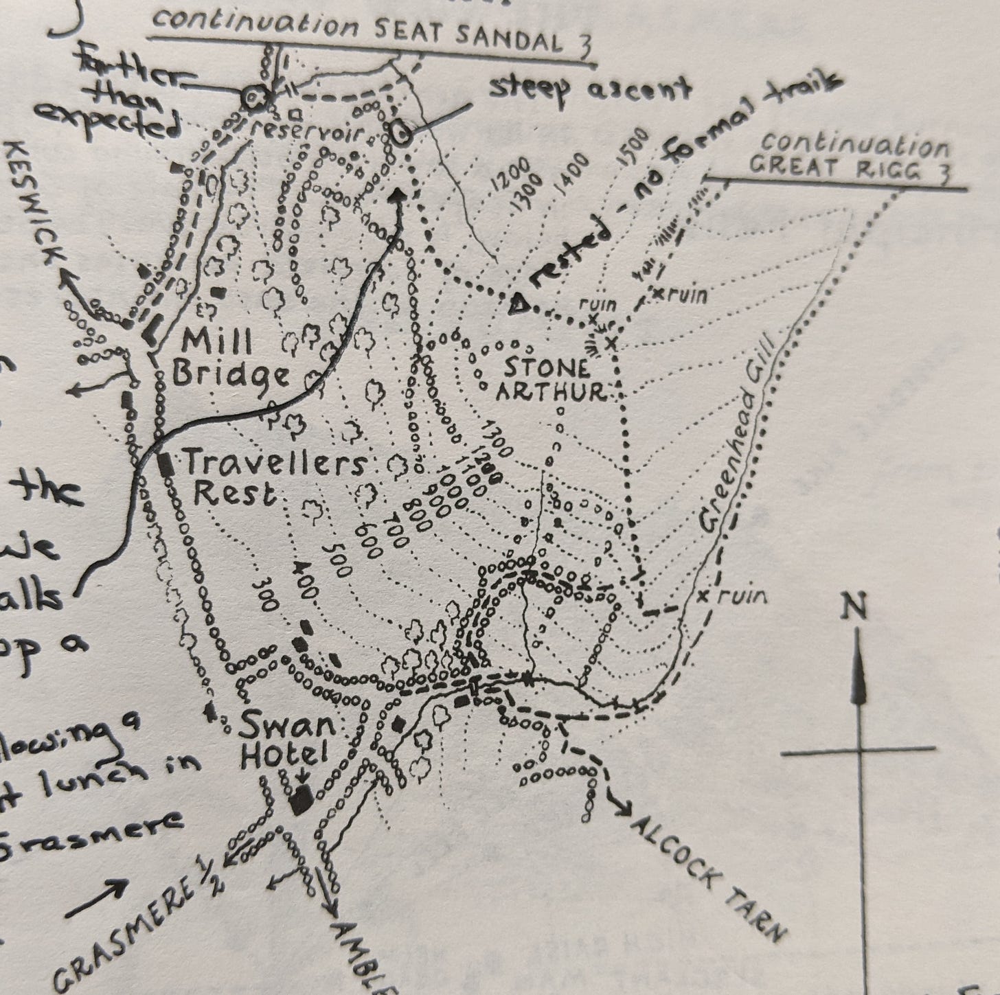 A hand-drawn map from the book, with my annotations on it