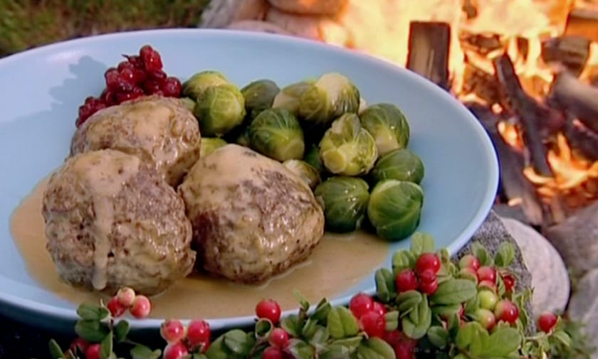 reindeer meatballs on a plate with veggies