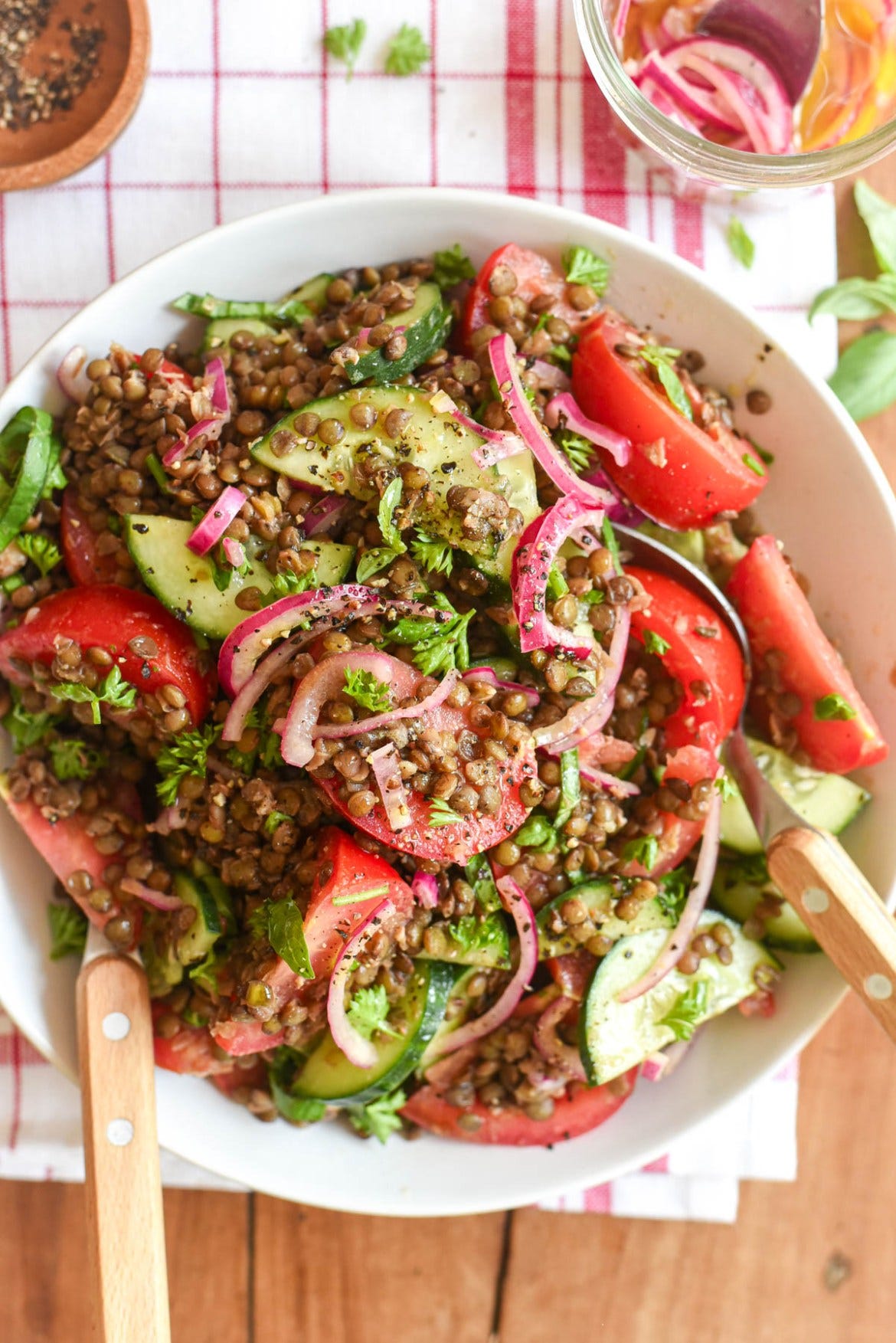 French Lentil Salad with Tomatoes and Cucumbers