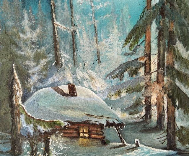 Old Barn Winter Painting Landscape Original Art Mysterious ...