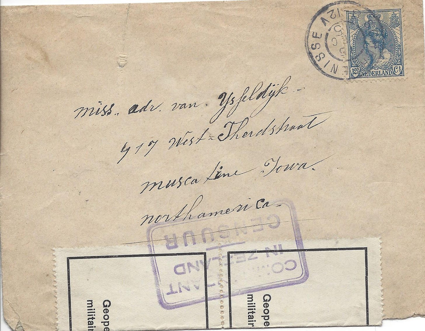 1915/16 letter from the Netherlands to US