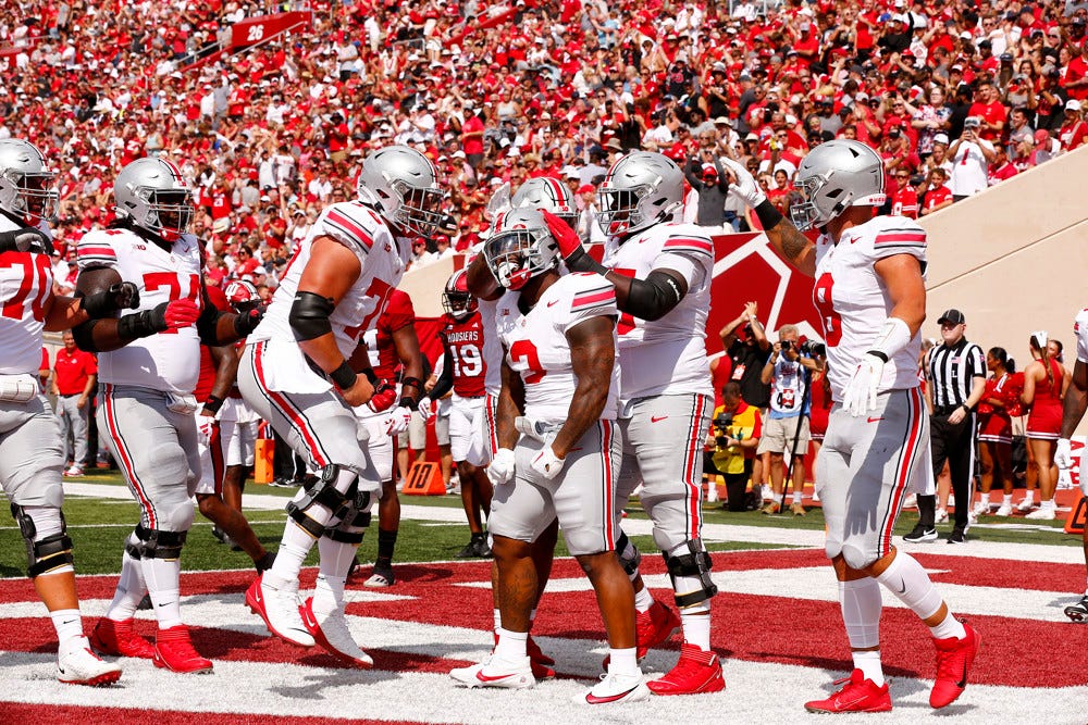 Cade Stover and Miyan Williams Each Collect Two Touchdowns in High-Scoring  First Half for Ohio State