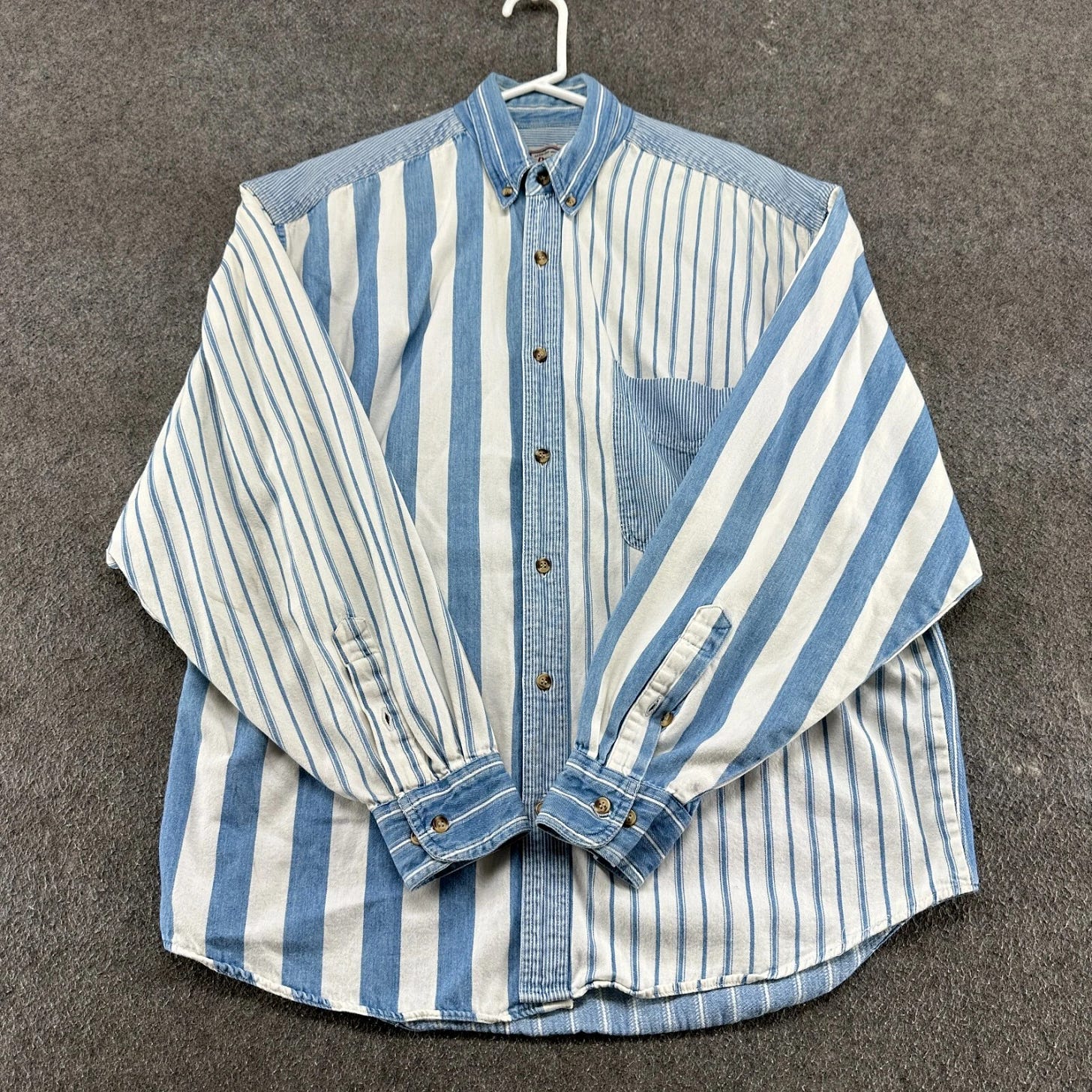 VINTAGE Striped Denim Shirt Mens Large Blue White Button Down Long Sleeve 90s - Picture 1 of 10