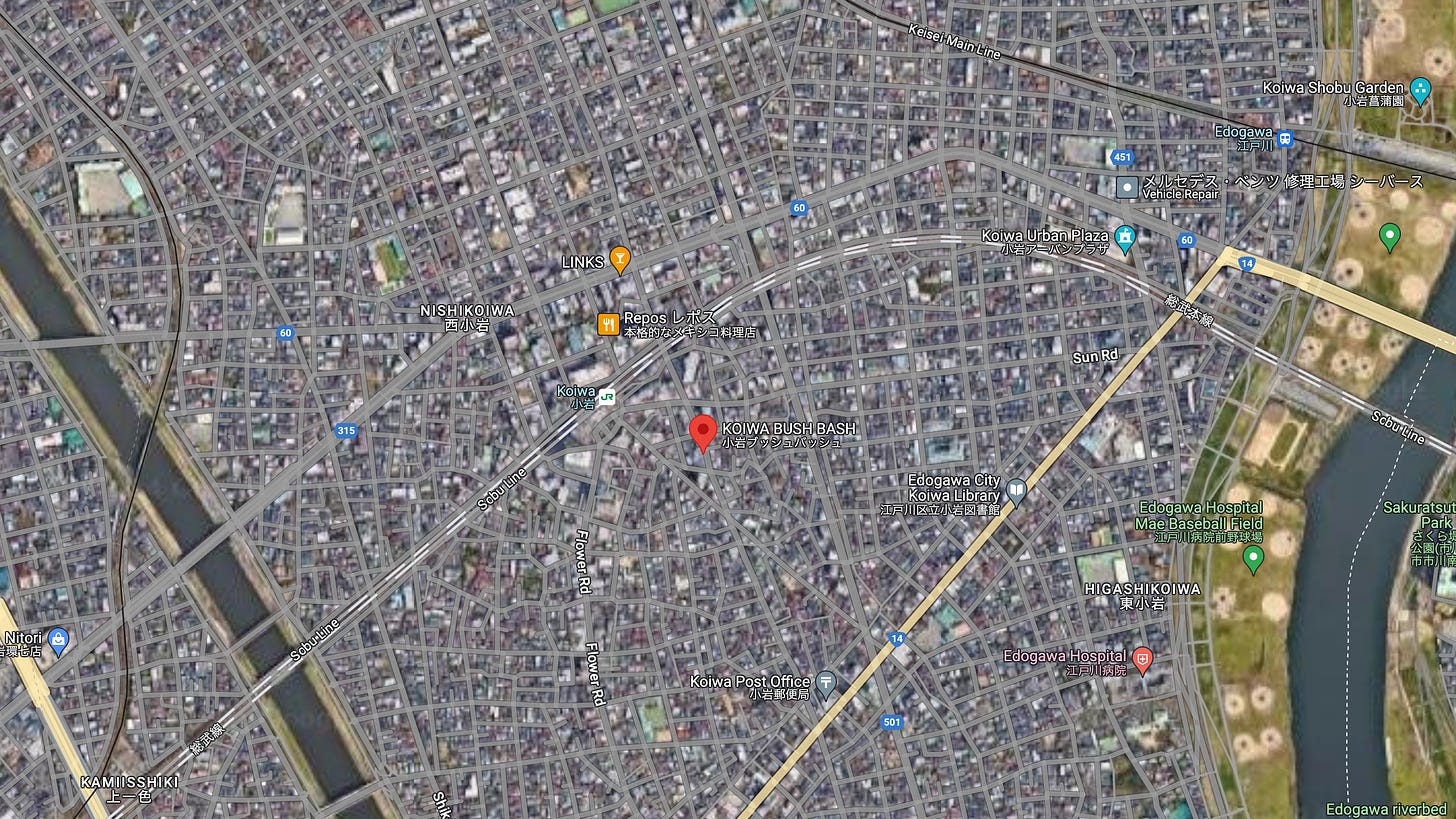 Screenshot of Bushbash in Koiwa, Japan taken from Google Maps